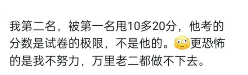 我第二名，被第一名甩10多20分，他考的分数是试卷的极限,不