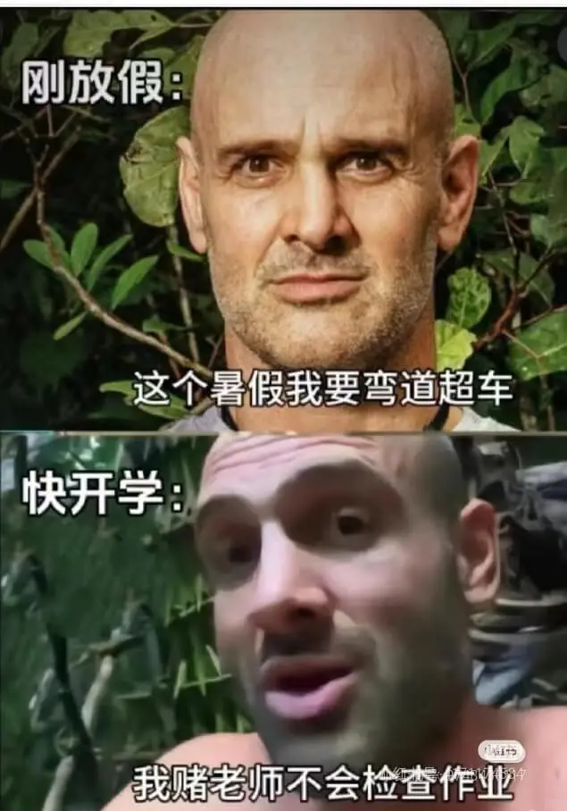 刚放假:这个暑假我要弯道超车快开学:我赌老师不会检查作业
