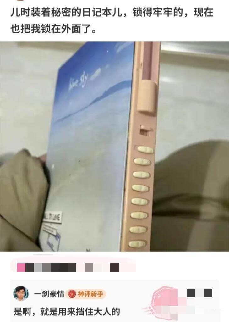 儿时装着秘密的日记本儿，锁得牢牢的，现在也把我锁在外面了。一