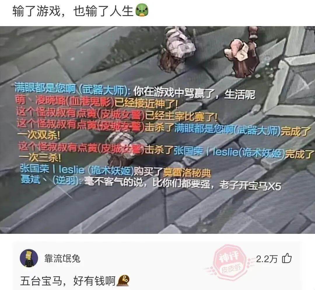 输了游戏，也输了人生满眼都是您啊(武器大师):你在游戏中骂赢