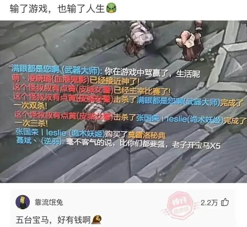 输了游戏，也输了人生满眼都是您啊(武器大师):你在游戏中骂赢