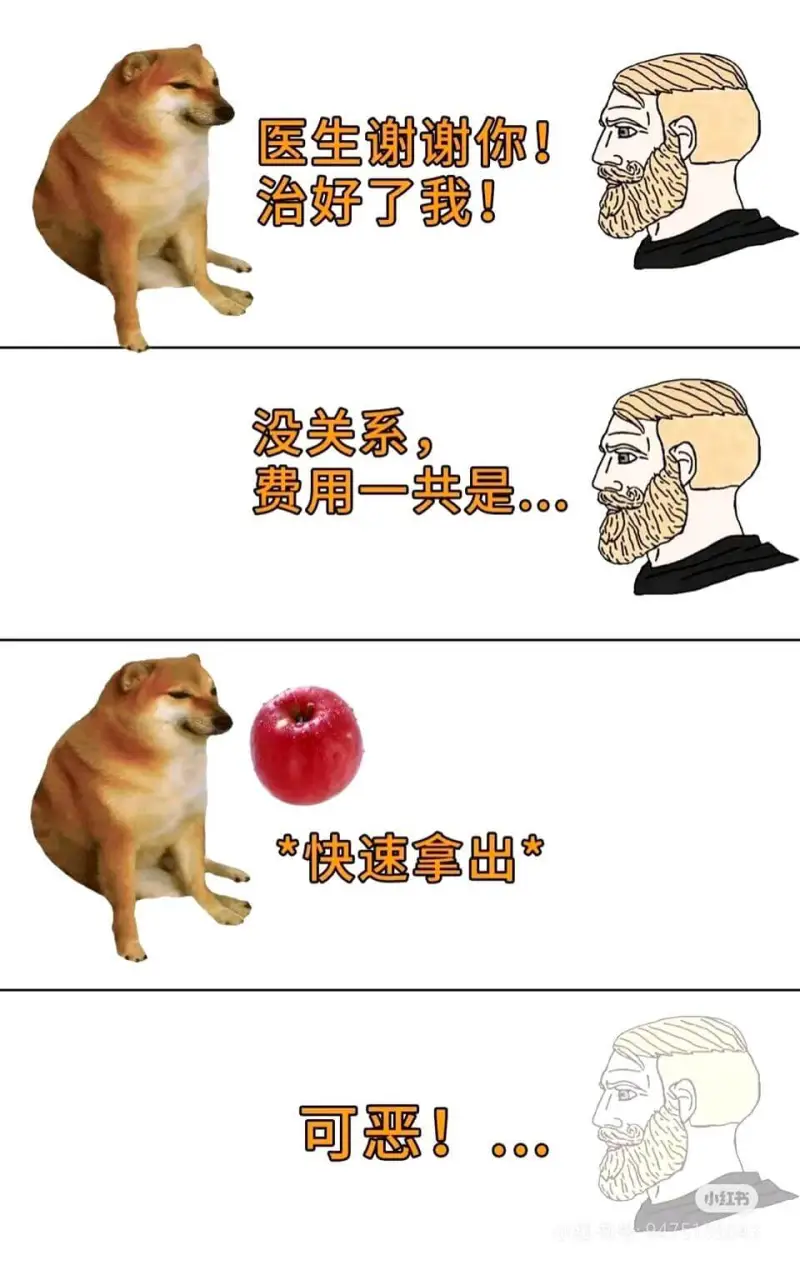 医生谢谢你!治好了我!没关系，费用一共是...*快速拿出*小