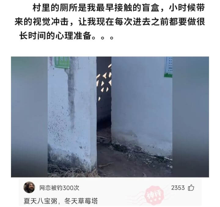 村里的厕所是我最早接触的盲盒，小时候带来的视觉冲击，让我现在