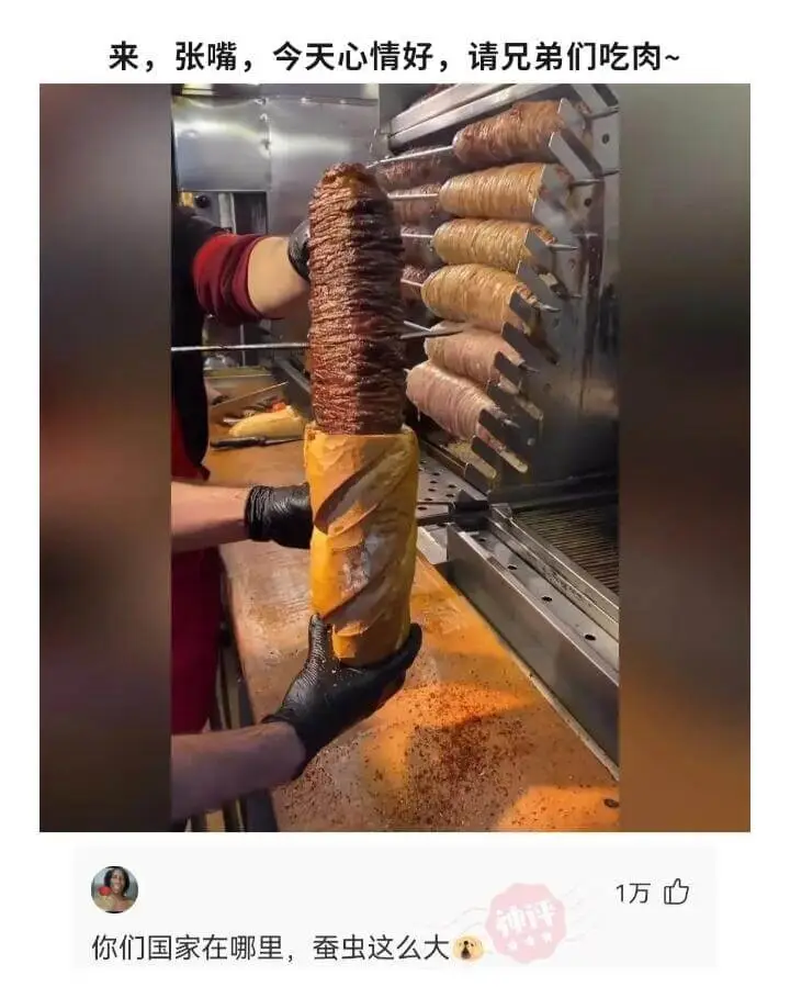 来，张嘴，今天心情好，请兄弟们吃肉~1万你们国家在哪里？蚕虫