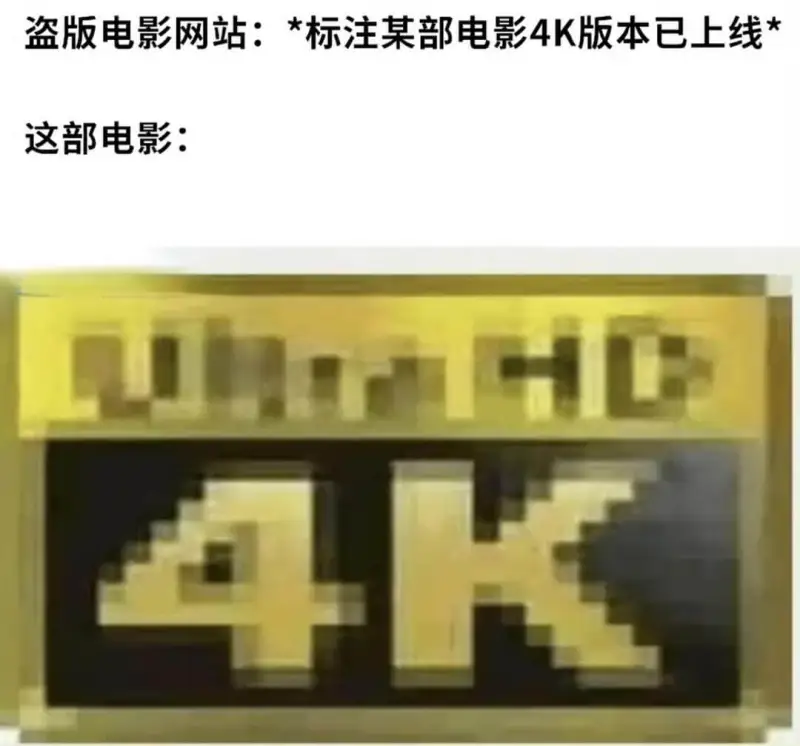 盗版电影网站：*标注某部电影4K版本已上线*这部电影：