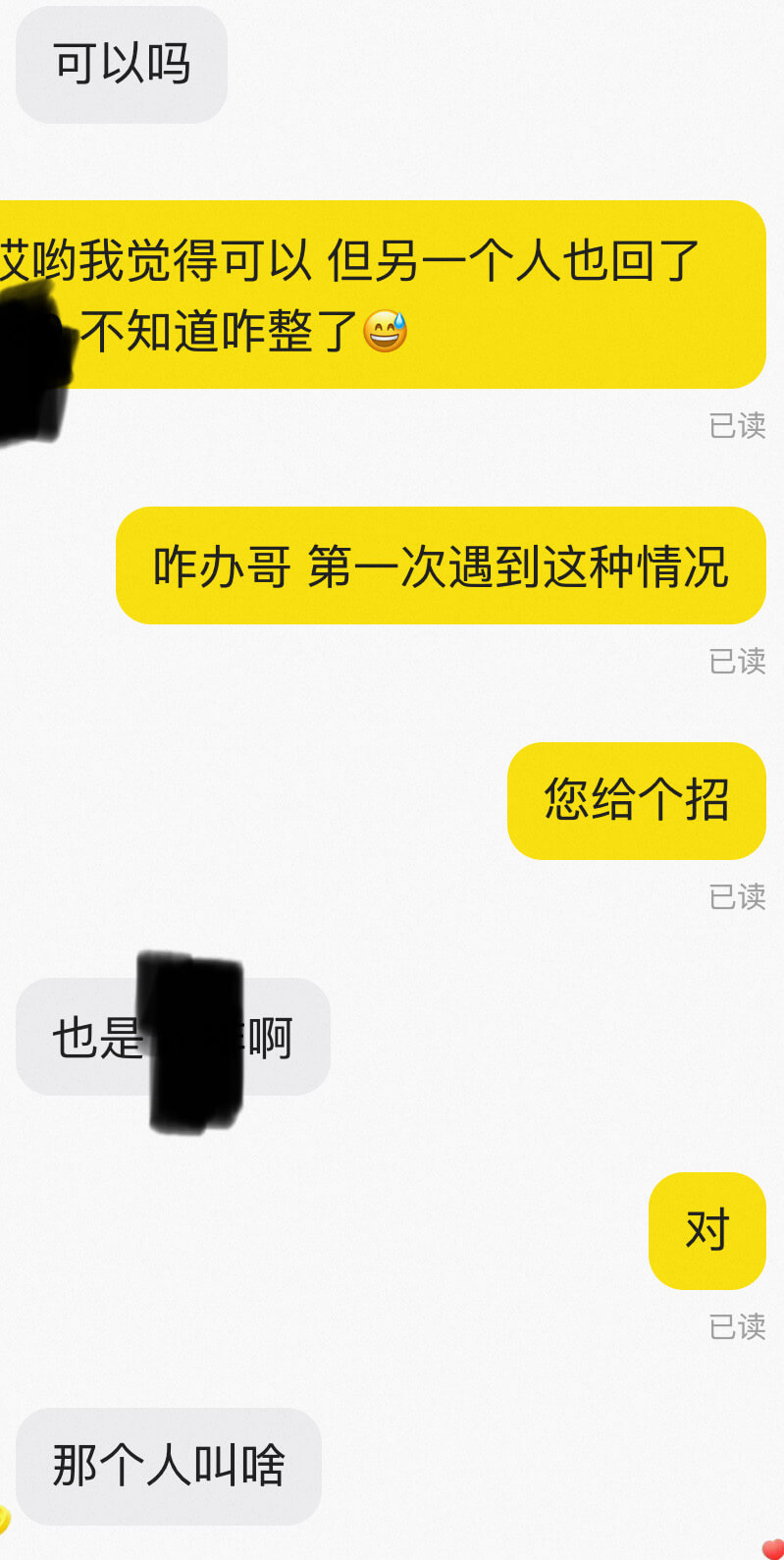可以吗？艾哟，我觉得可以，但另一个人也回了，不知道咋整了……