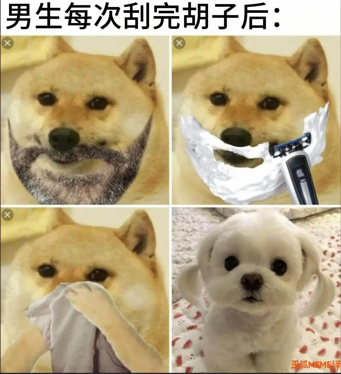 男生每次刮完胡子后：巫狐MEME译
