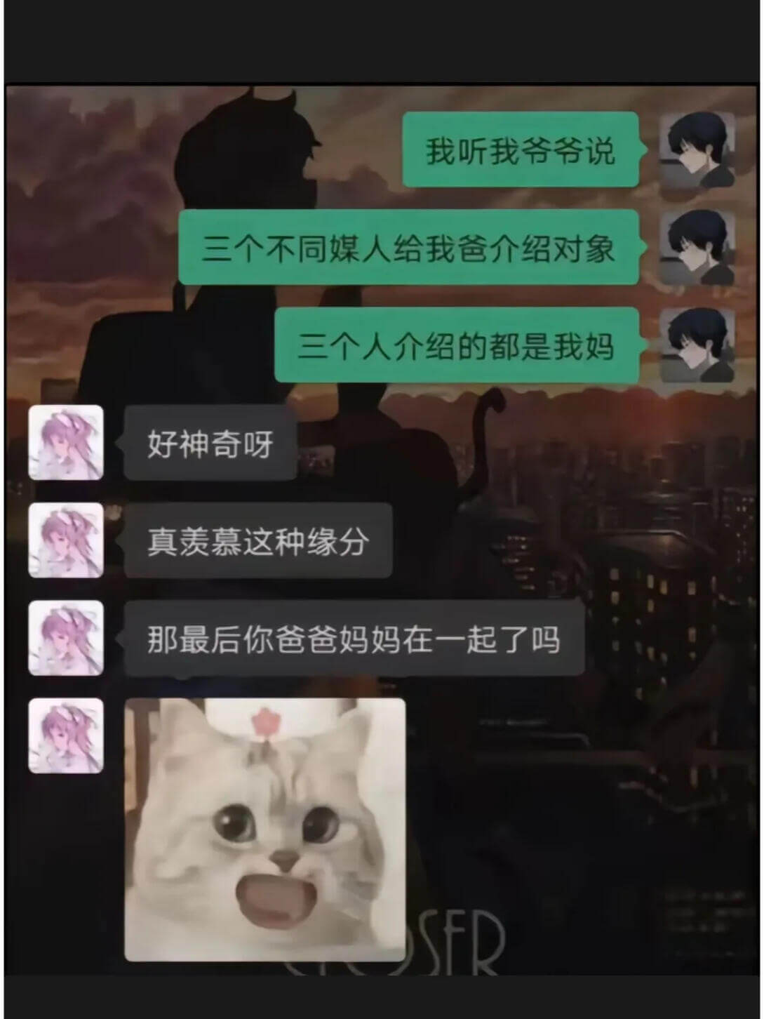 三个不同媒人给我爸介绍对象。三个人介绍的都是我妈。好神奇呀！