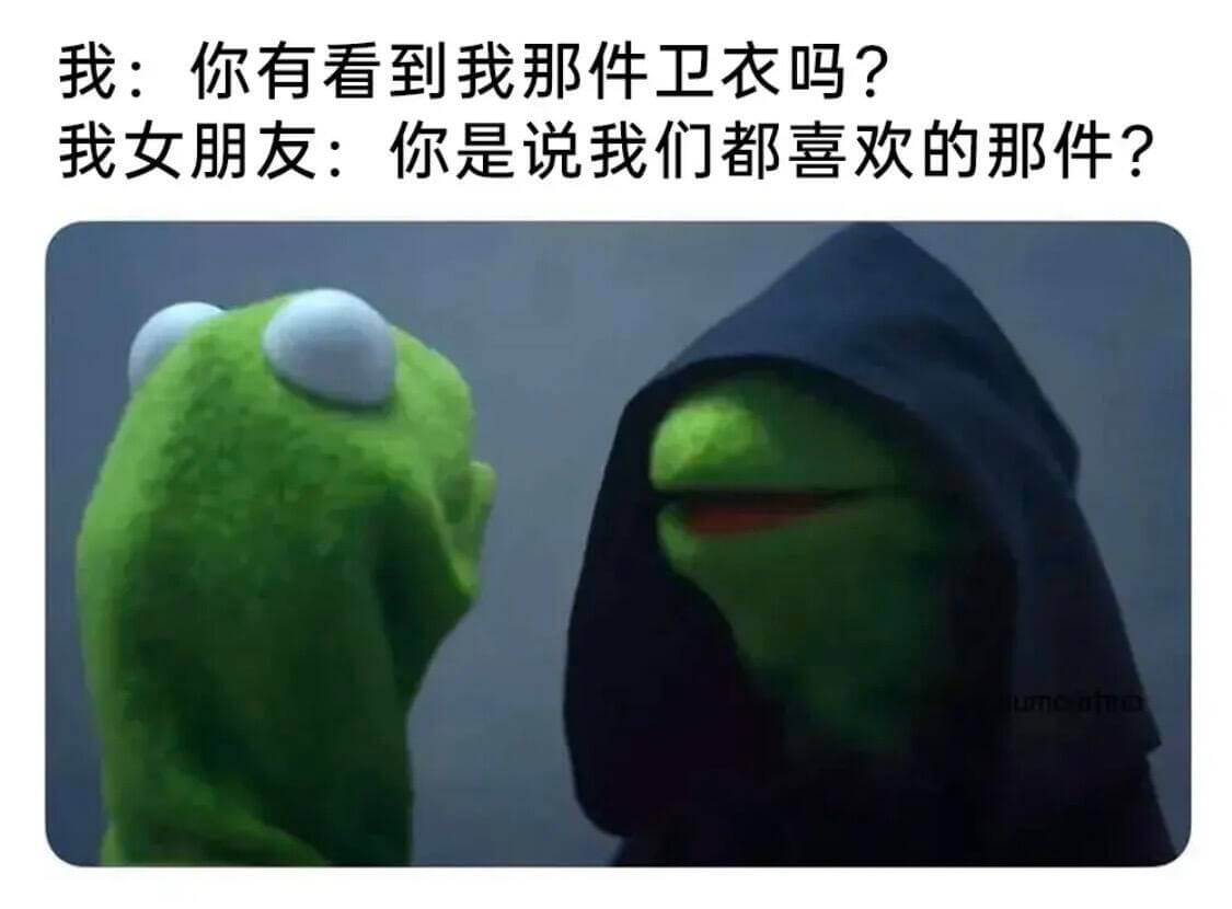 我：你有看到我那件卫衣吗？我女朋友：你是说我们都喜欢的那件？