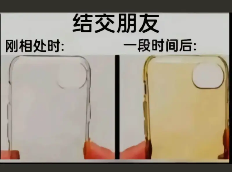 结交朋友刚相处时：一段时间后：