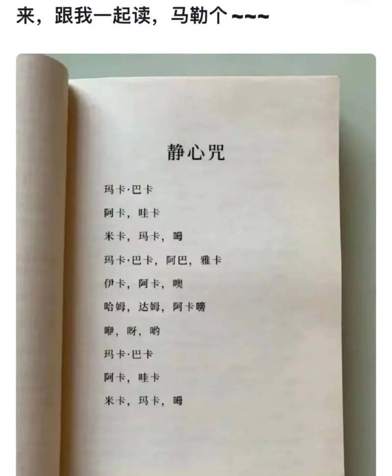 来，跟我一起读，马勒个～～静心咒玛卡·巴卡阿卡，哇卡米卡，玛