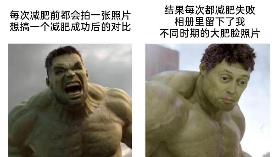 结果每次都减肥失败。每次减肥前都会拍一张照片，相册里留下了我