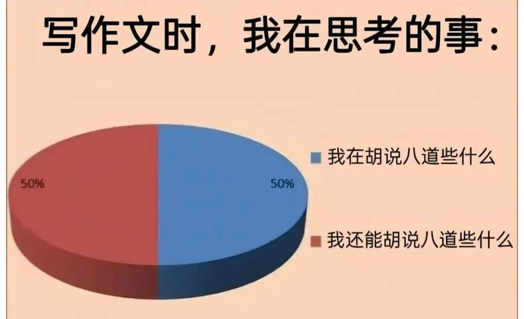 写作文时，手我在思考的事：我在胡说八道些什么？50%50%我