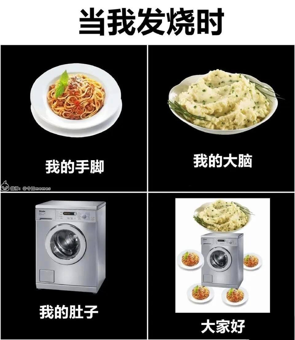 当我发烧时我的大脑我的手脚我的肚子大家好微得：@令日meme