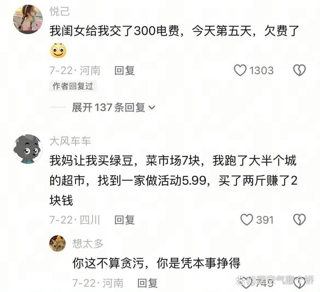悦己我闺女给我交了300电费,今天第五天,欠费了7-22·河