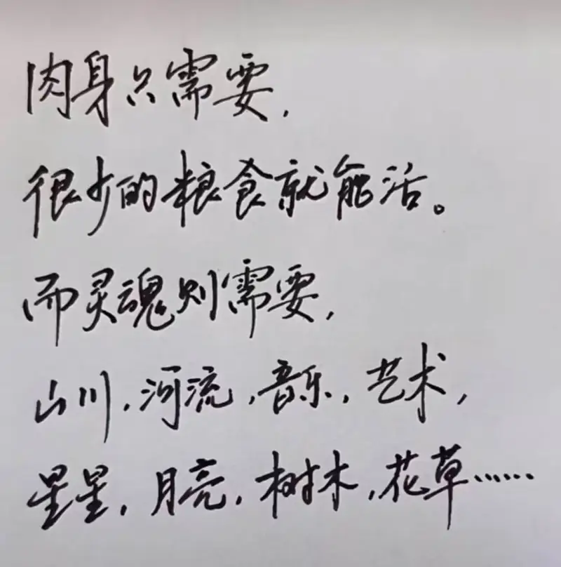 肉身只需要，很少的粮食就能活。（而灵魂则需要，山川、河流、老