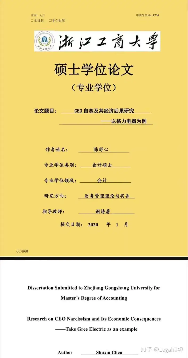 浙江工商大学硕士学位论文（专业学位）论文题目：CEO自恋及其