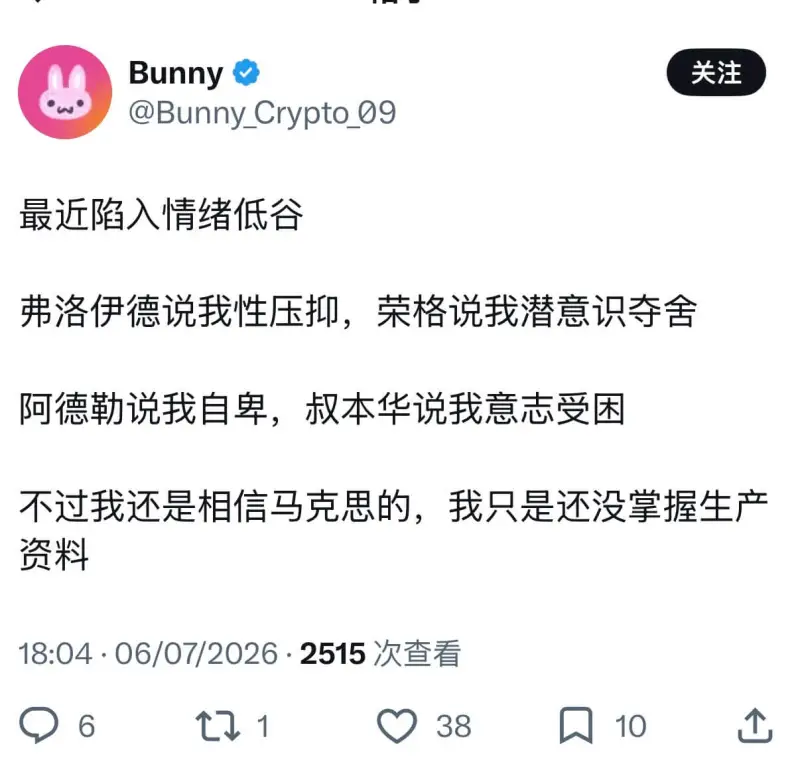 Bunny关注@Bunny_Crypto_O9最近陷入情绪低