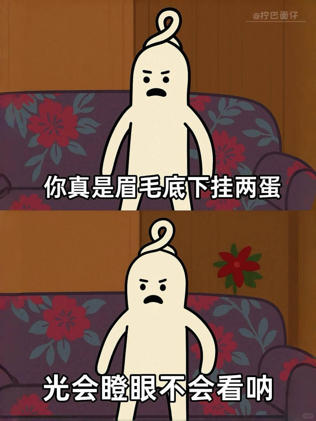 @拧巴面仔你真是眉毛底下挂两蛋，光会瞪眼不会看呐。