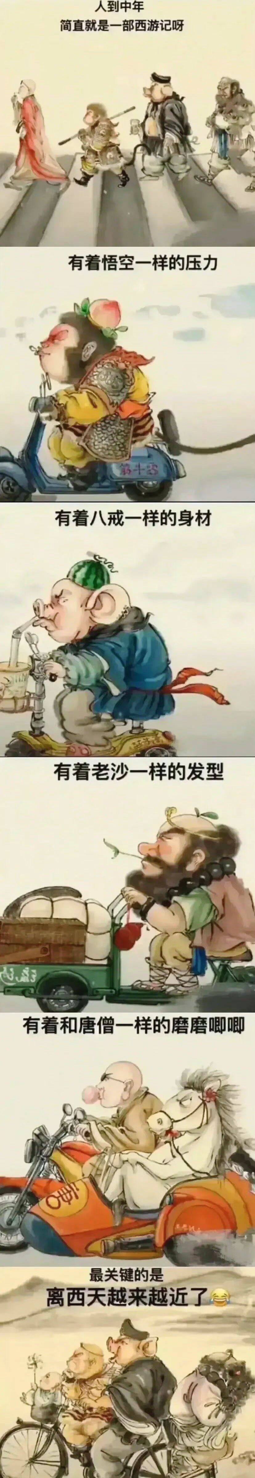 人到中年简直就是一部西游记呀有着悟空一样的压力，有着八戒一样