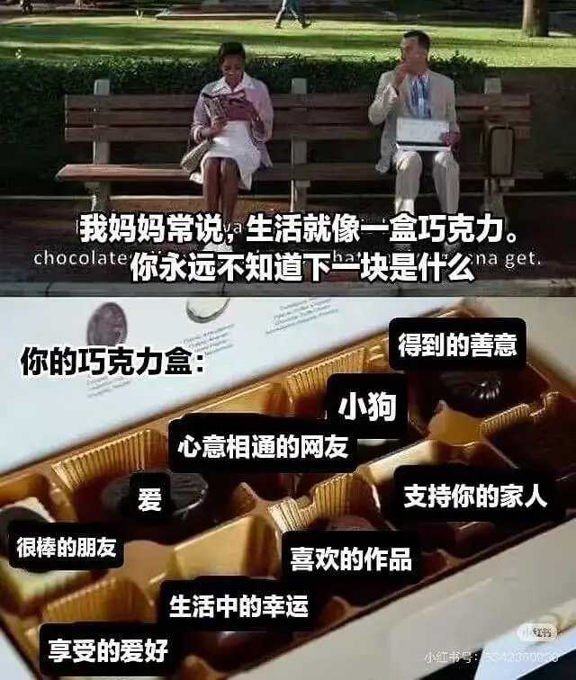 我妈妈常说，生活就像一盒巧克力。chocolate得到的善意
