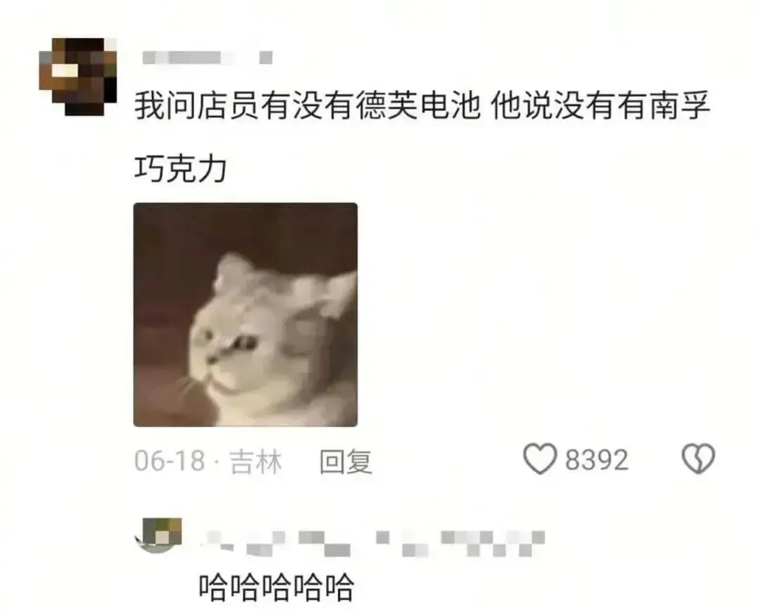 我问店员有没有德芙电池，他说没有，有南孚巧克力。06-18·