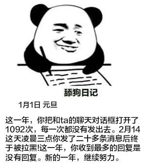 舔狗日记1月1日元旦这一年，你把和ta的聊天对话框打开了10