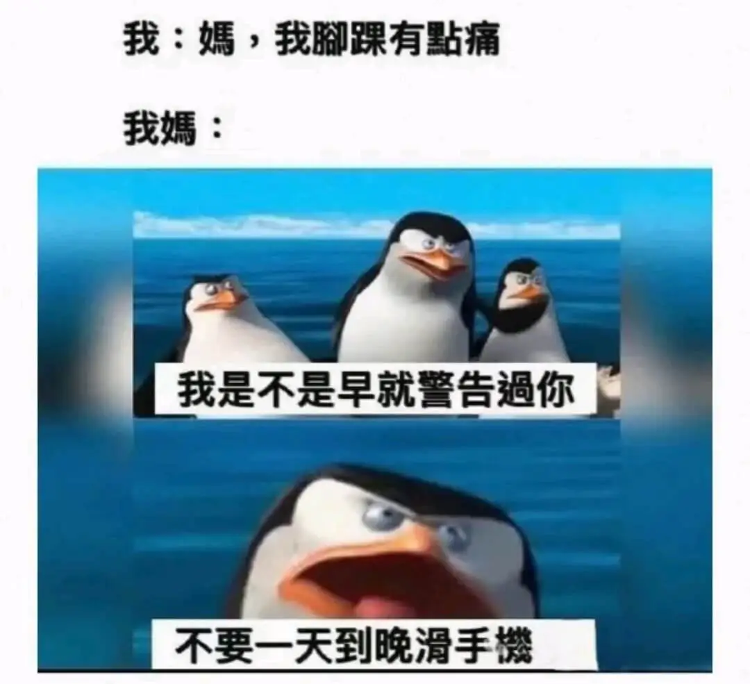 我:媽,我腳踝有點痛我媽:我是不是早就警告過你不要一天到晚滑