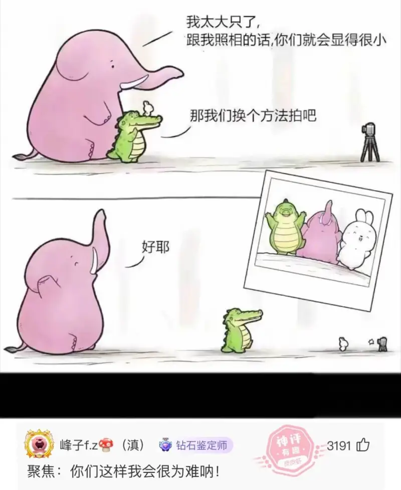我太大只了,跟我照相的话,你们就会显得很小那我们换个方法拍吧