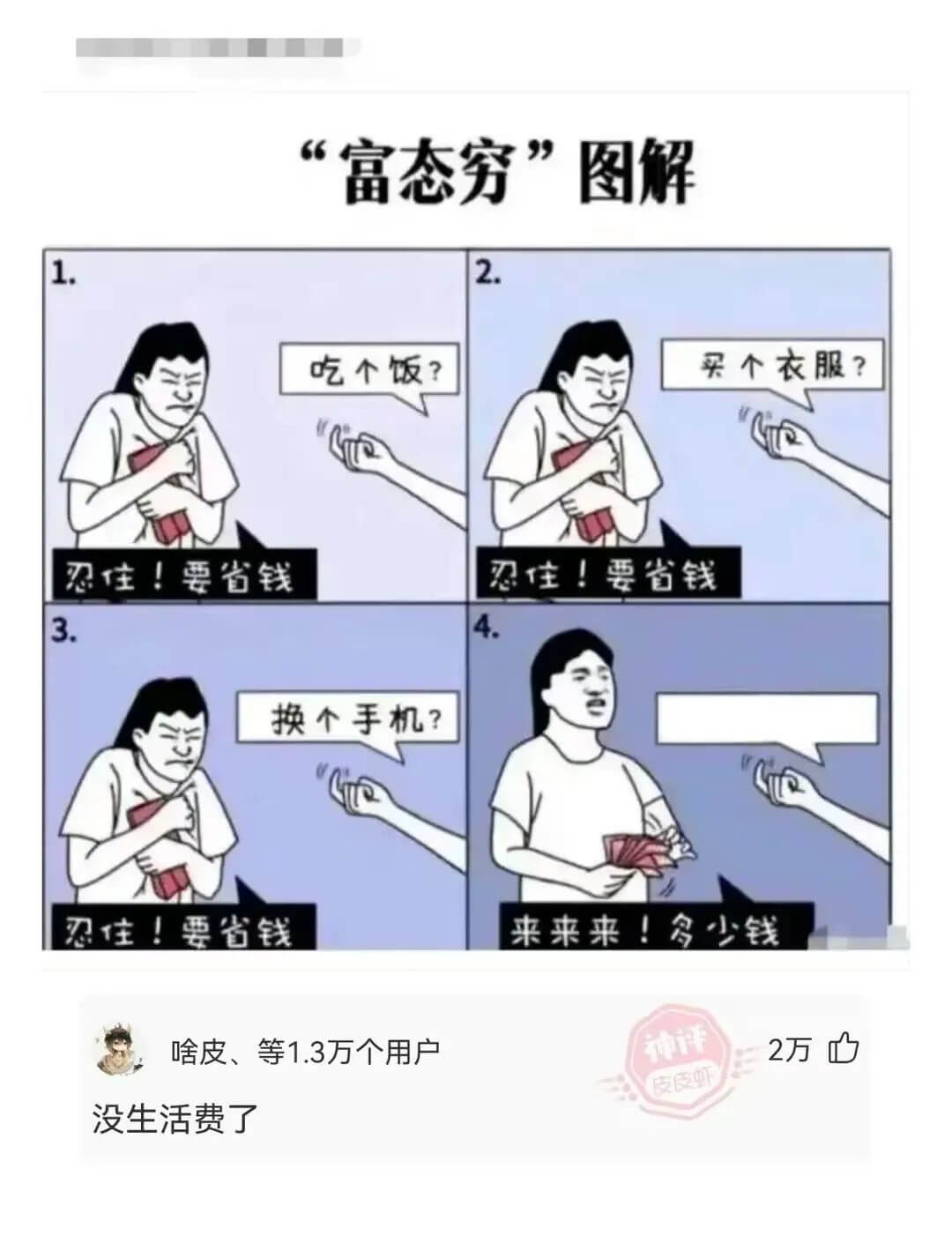 富态穷”图解2吃个饭？买个衣服？忍住！要省钱忍住！要省钱3.