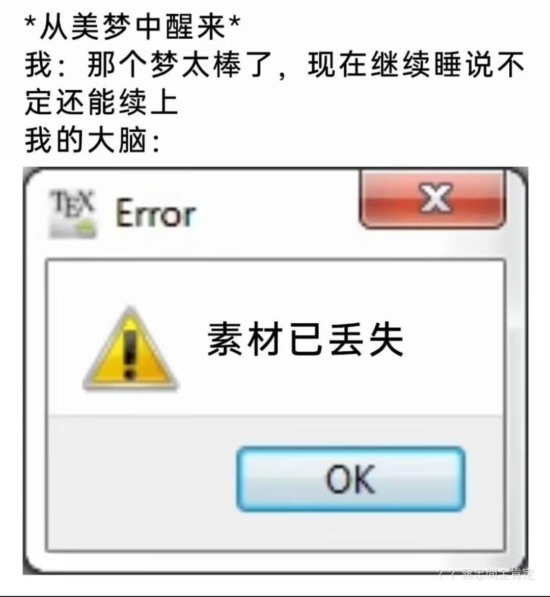 *从美梦中醒来*我：那个梦太棒了，现在继续睡说不定还能续上我