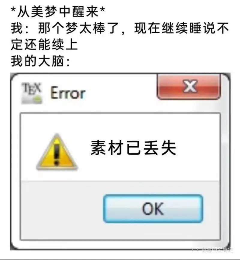 *从美梦中醒来*我：那个梦太棒了，现在继续睡说不定还能续上我