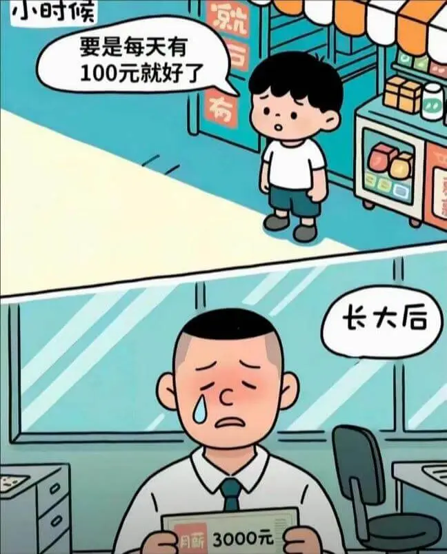小时候要是每天有100元就好了长大后月薪3000元