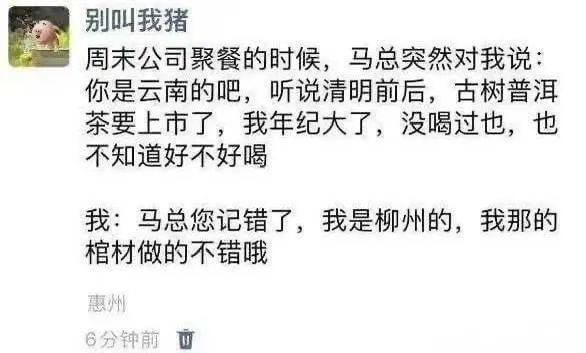 别叫我猪周末公司聚餐的时候，马总突然对我说:你是云南的吧，听