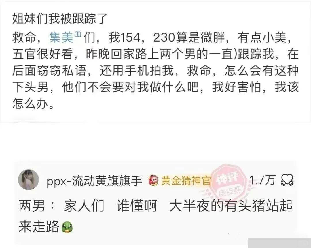 姐妹们我被跟踪了救命，集美中们，我154，230算是微胖，有