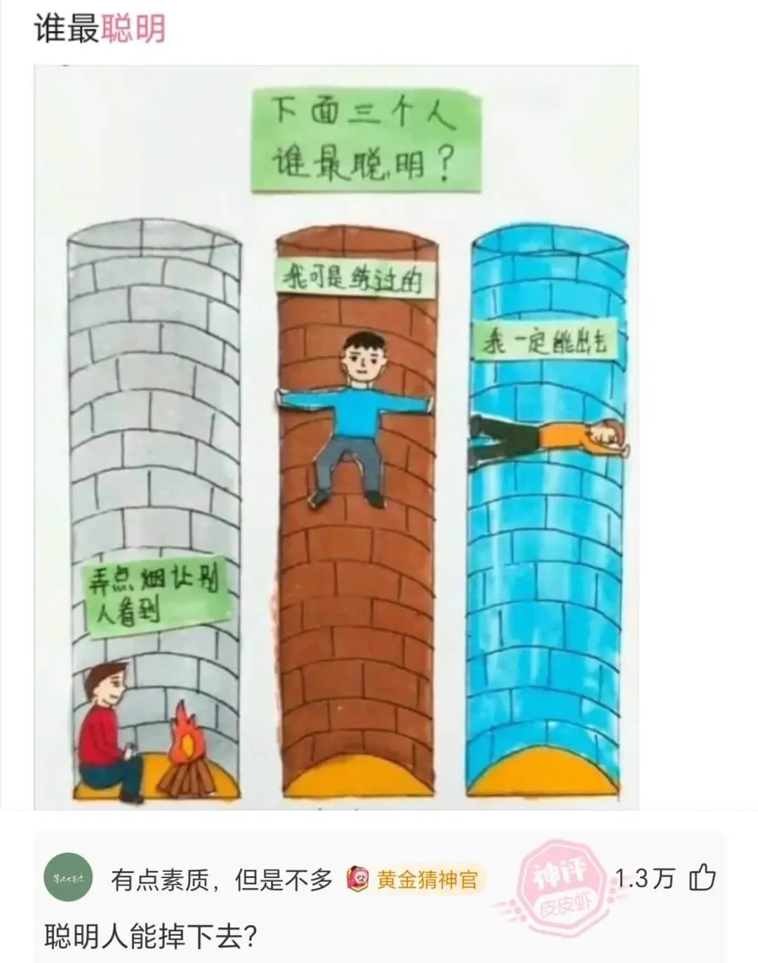 谁最聪明下面三个人谁最聪，明？我可是练过的乖一定能出去弄点烟