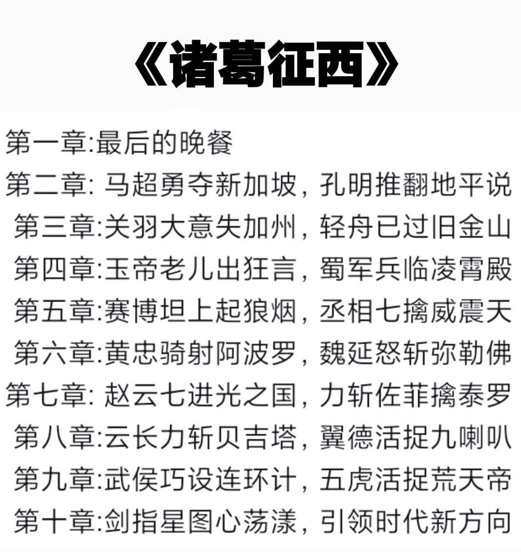 《诸葛征西》第一章最后的晚餐第二章马超勇夺新加坡孔明推翻地平