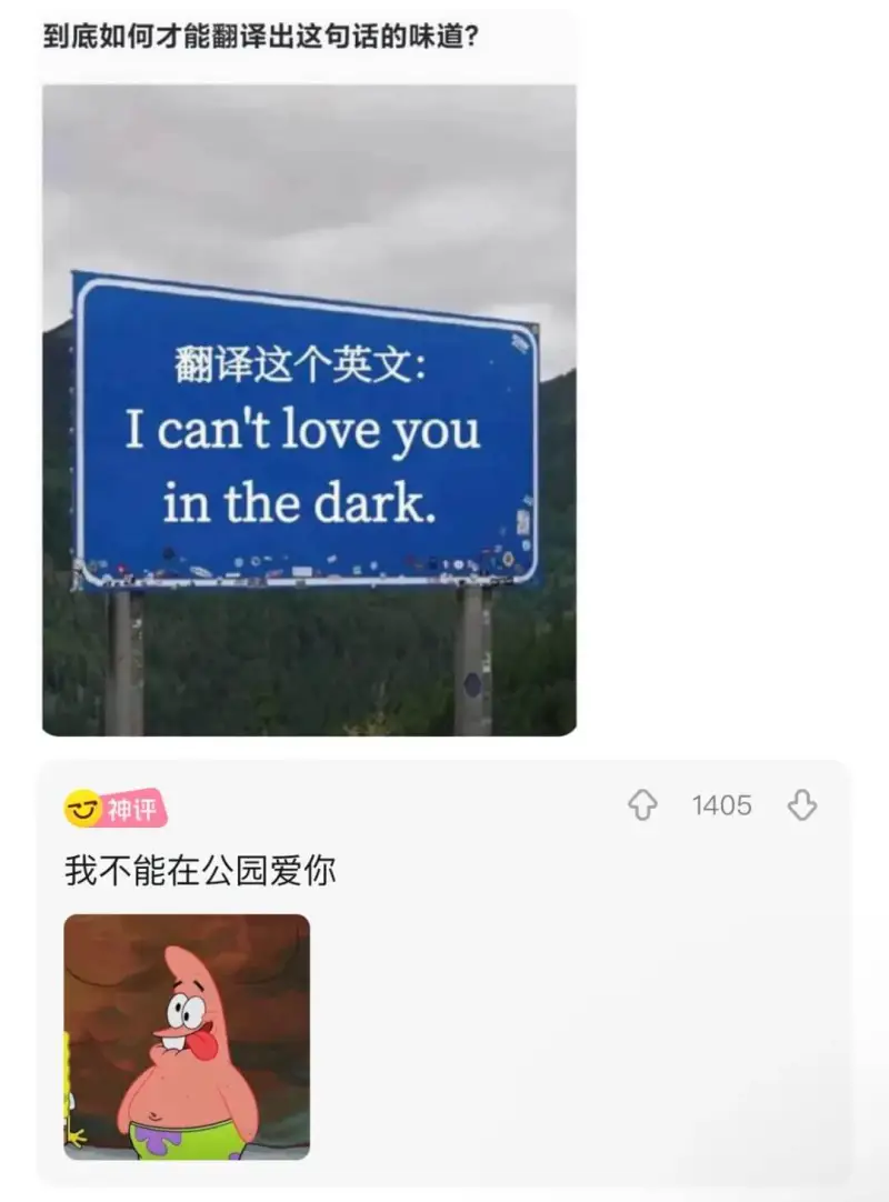 到底如何才能翻译出这句话的味道?神评1405我不能在公园爱你