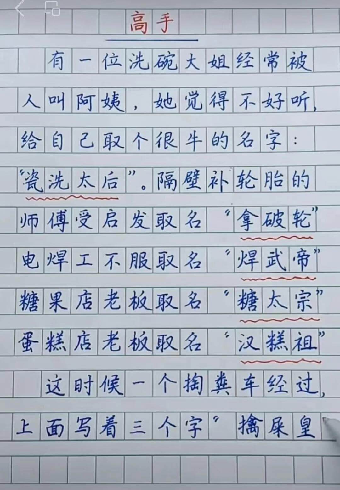 高手有一位洗碗大姐经常被人叫阿姨，她觉得不好听，给自己取了个
