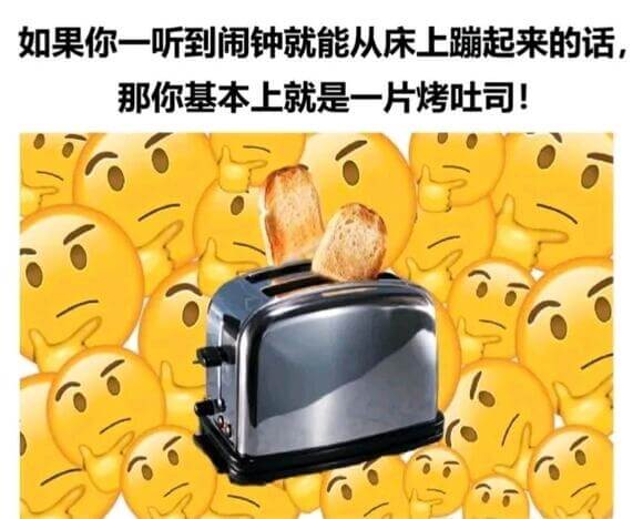 如果你一听到闹钟就能从床上蹦起来的话，那你基本上就是一片烤吐