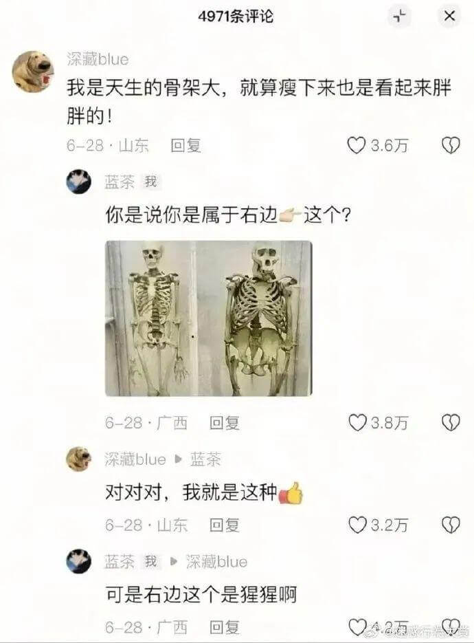 4971条评论X深藏blue：我是天生的骨架大，就算瘦下来也