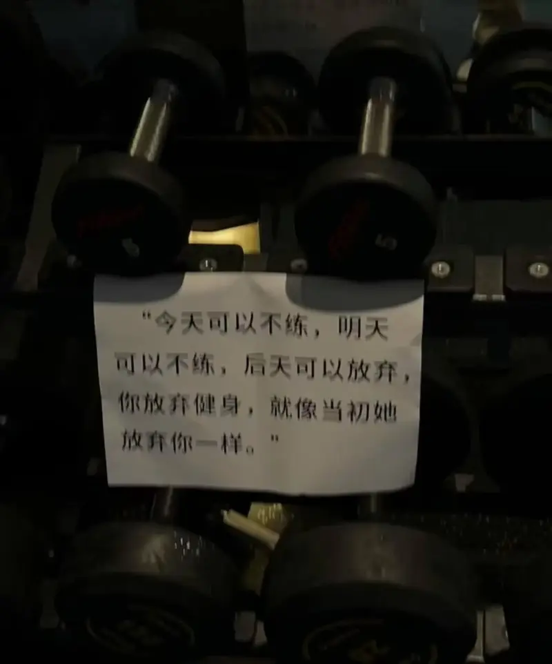 “今天可以不练，明天可以不练，后天可以放弃。你放弃健身，就像