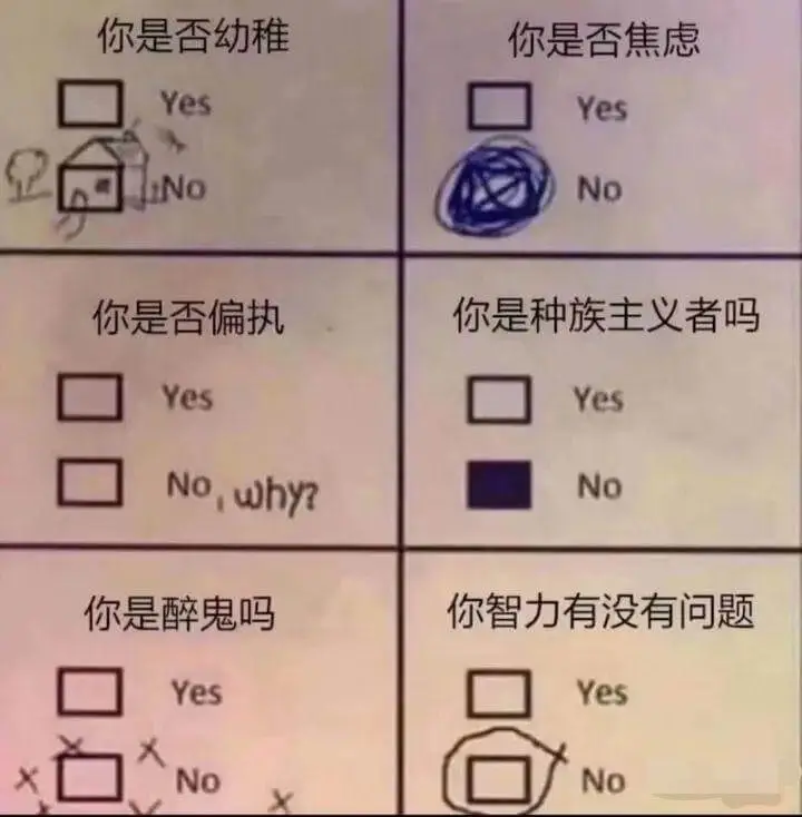 |你是否幼稚|你是否焦虑||---|---||□YesNo|