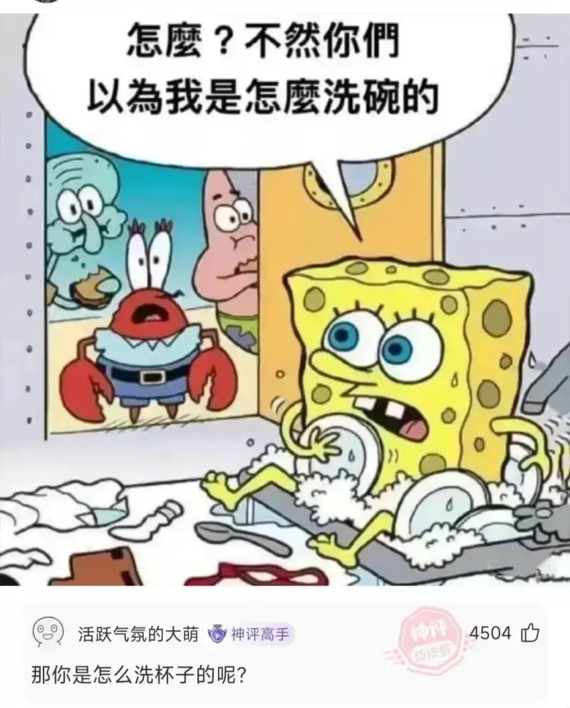 怎麼？不然你們以為我是怎麼洗碗的神评4504活跃气氛的大萌神