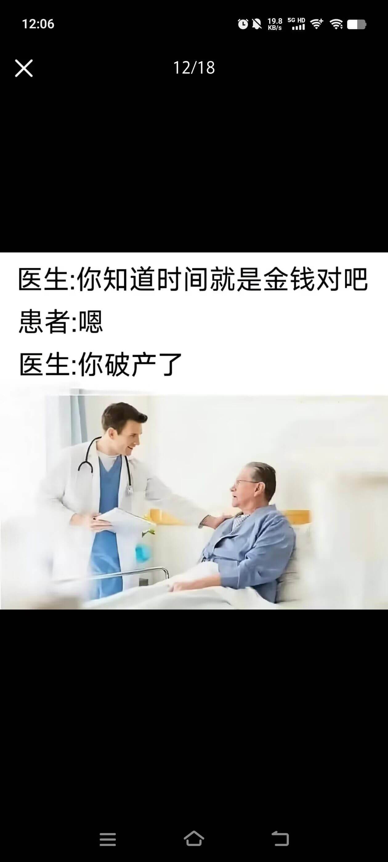 12:06X12/18医生:你知道时间就是金钱,对吧?患者: