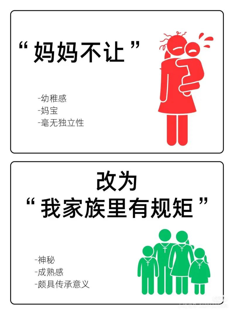 “我家族里有规矩”-神秘-成熟感-颇具传承意义改为“妈妈不让