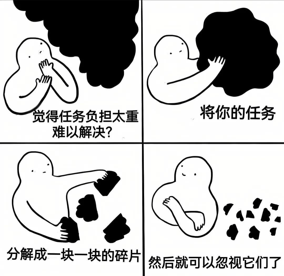 将你的任务分解成一块一块的碎片，然后就可以忽视它们了。觉得任