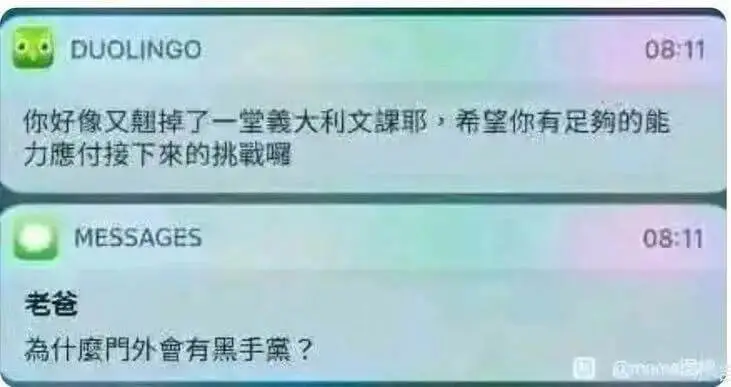 DUOLINGO08:11你好像又翘掉了一堂意大利文课耶希坚