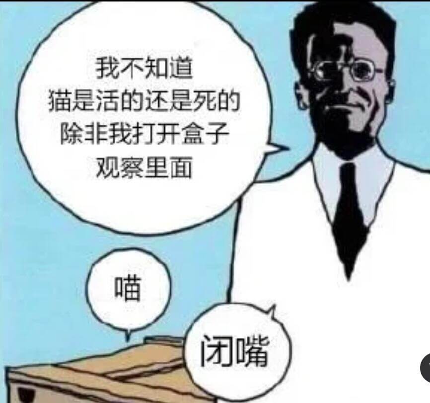 我不知道猫是活的还是死的除非我打开盒子观察里面喵闭嘴