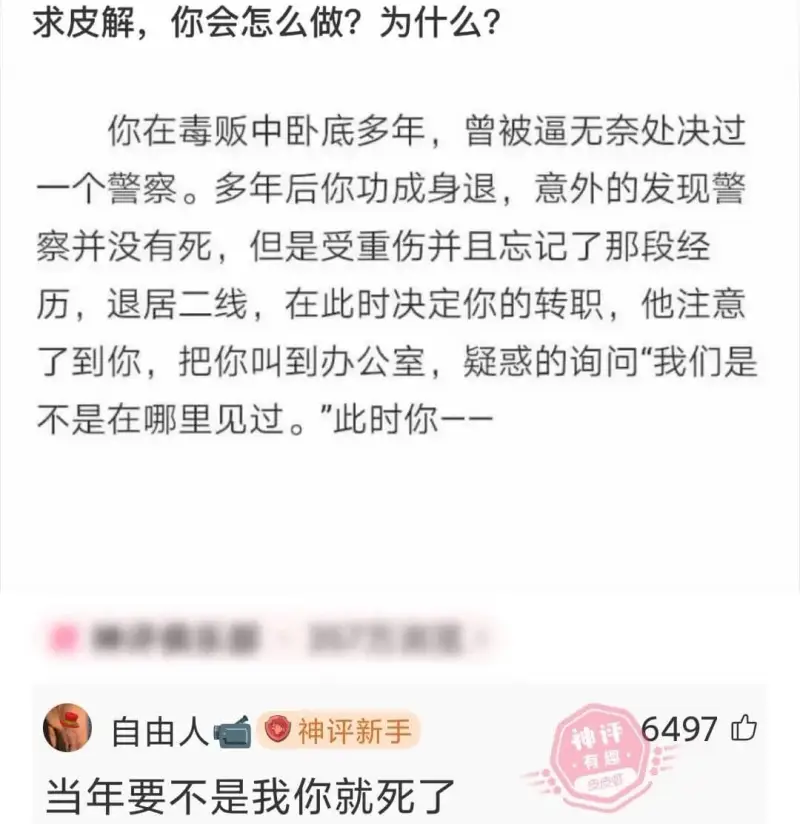 求皮解，你会怎么做？为什么？你在毒贩中卧底多年，曾被逼无奈处